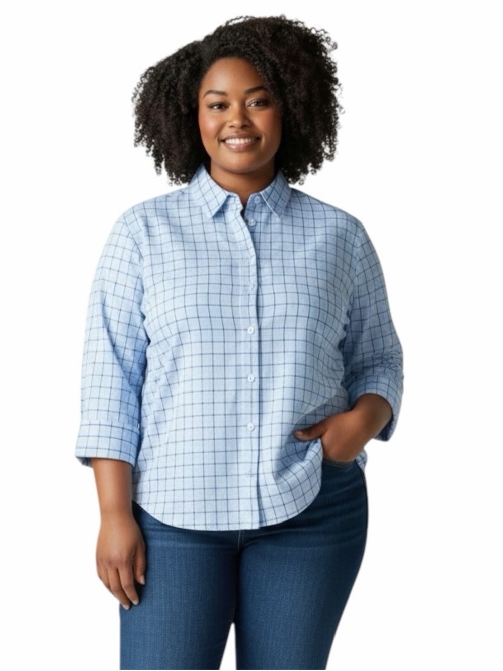 Eddie Bauer•Light Blue Windowpane Button-Down Lightweight Shirt